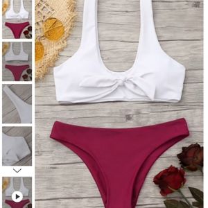 NWOT Knotted Bralette Bikini White and Red